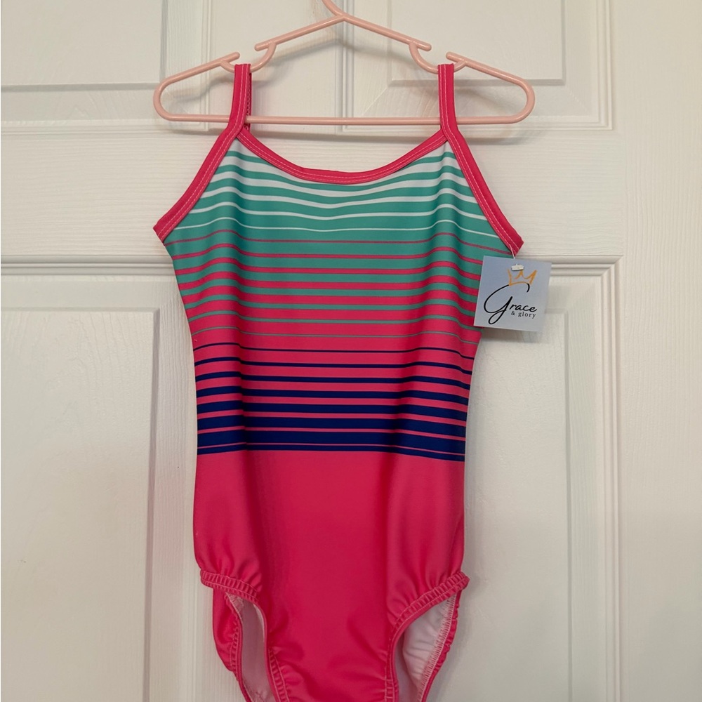 Girls' Pink Striped Gymnastics Leotard